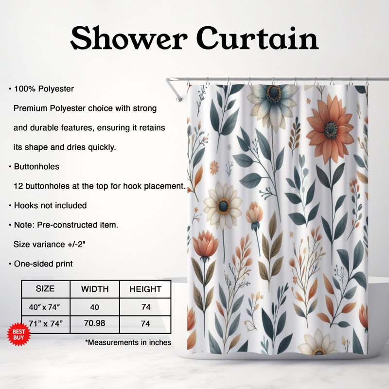 Rideau de douche 1 pièce Cortazia Nature's Spirit, H 74 po x l 71 po