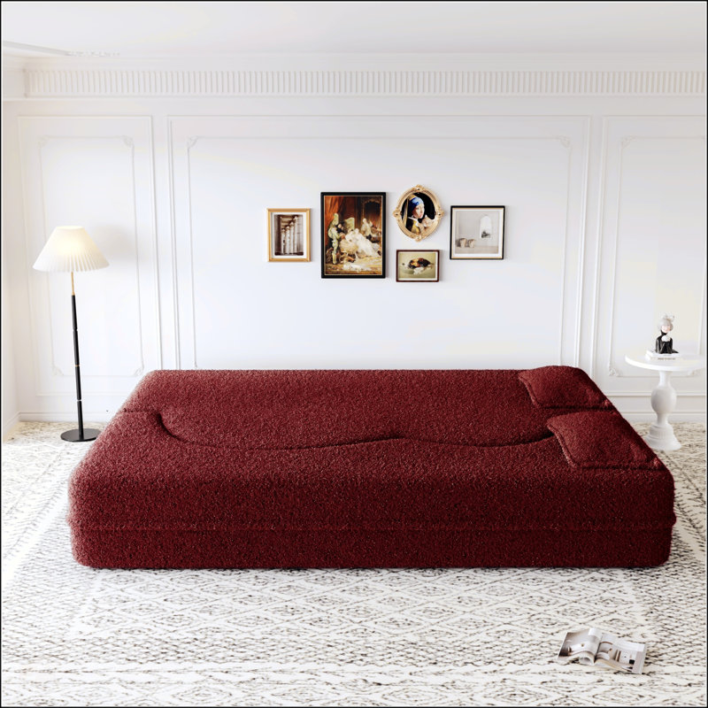 Canapé-lit moderne avec 2 coussins, canapé-lit en molleton convertible rembourré de mousse, matelas pliant de 15 pouces pour le salon et le lit d'invités, aucun assemblage requis