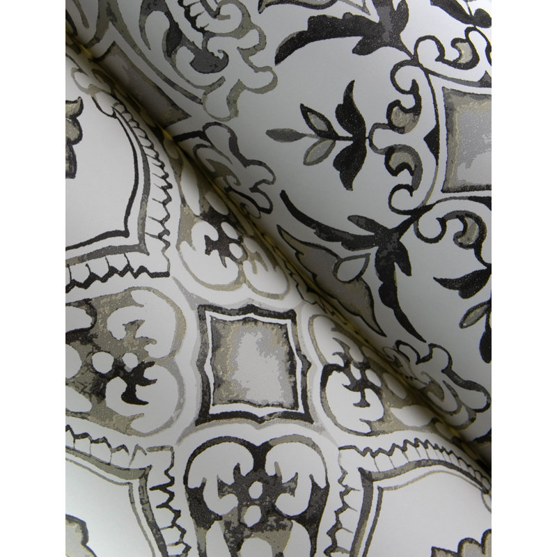 Papier peint motif floral Marjolaine, Noir