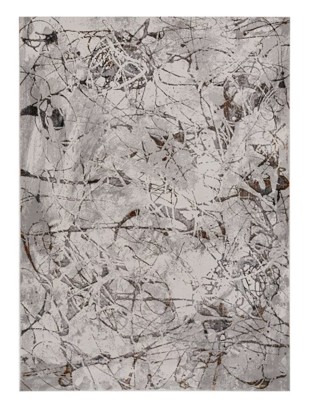 8' X 11' Ivory Grey and Brown Abstract Area Rug