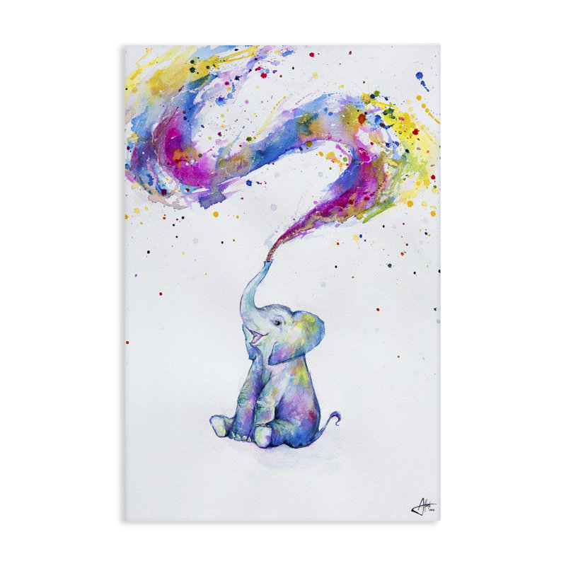 Printemps, éléphant et toile éclaboussée de peinture, conception de Marc Allante, H 24 po x l 16 po