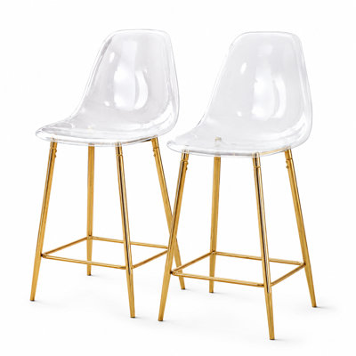 25.6" Modern Counter Height Bar Stools with Transparent Seats and Metal Frames