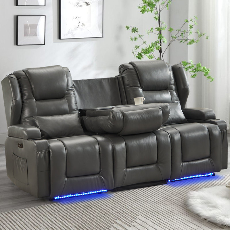 79.5'' Faux Leather Reclining Sofa, Gray