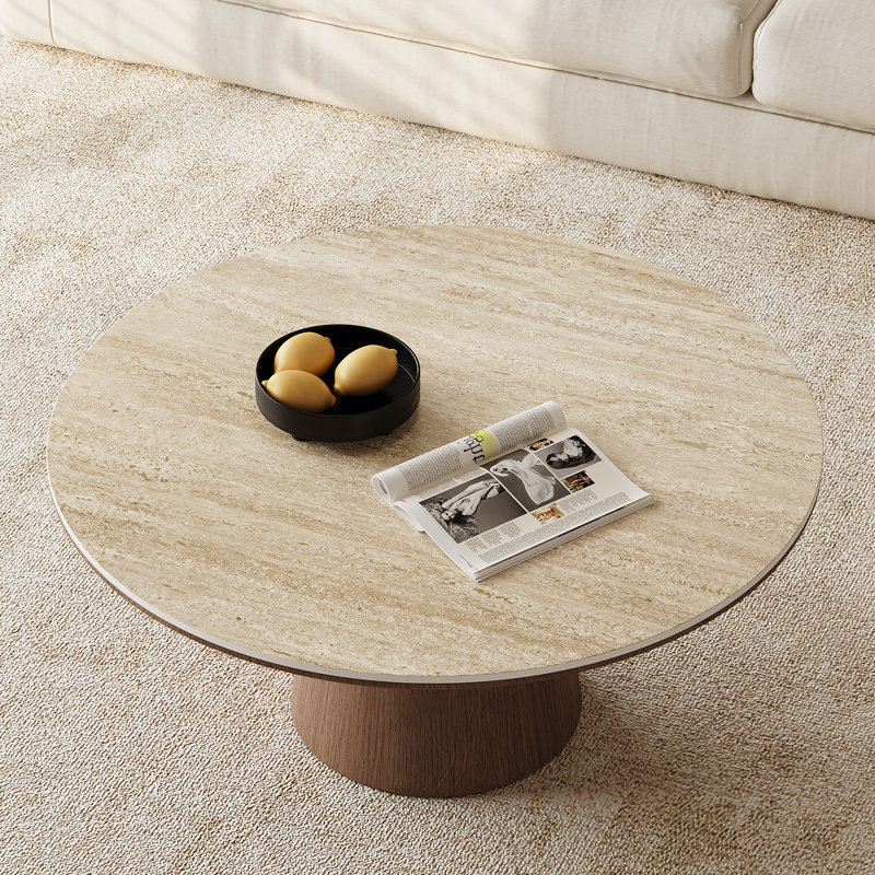 Table basse ronde en bois avec pieds bruns