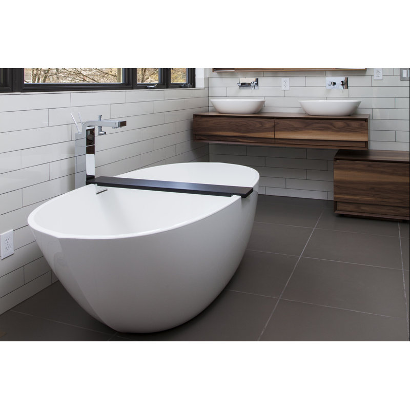 BE 66'' L Freestanding Soaking Bathtub, Brushed Nickel, Glossy White