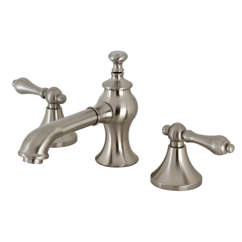 Kingston Brass Vintage Two-Handle 3-Hole Deck Mount Widespread Bathroom Faucet with Brass Pop-Up Drain, Brushed Nickel