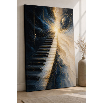 Grande clé de piano, lumière cosmique, art mural, instrument de musique, décor pour le salon, chambre à coucher, œuvre d'art abstraite, impression sur toile 24 x 36 pouces - prête à être accrochée