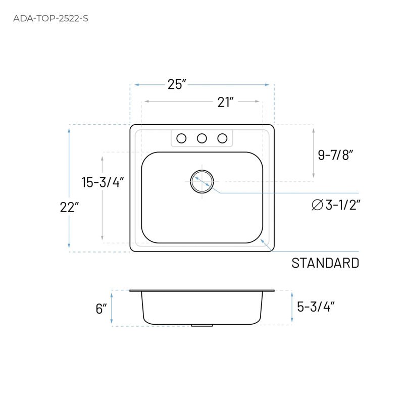 25'' L Single Bowl Stainless Steel Kitchen Sink