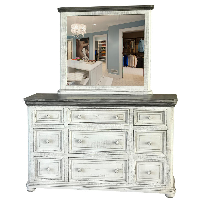 Commode 9 tiroirs Luna, Ivoire / Gris