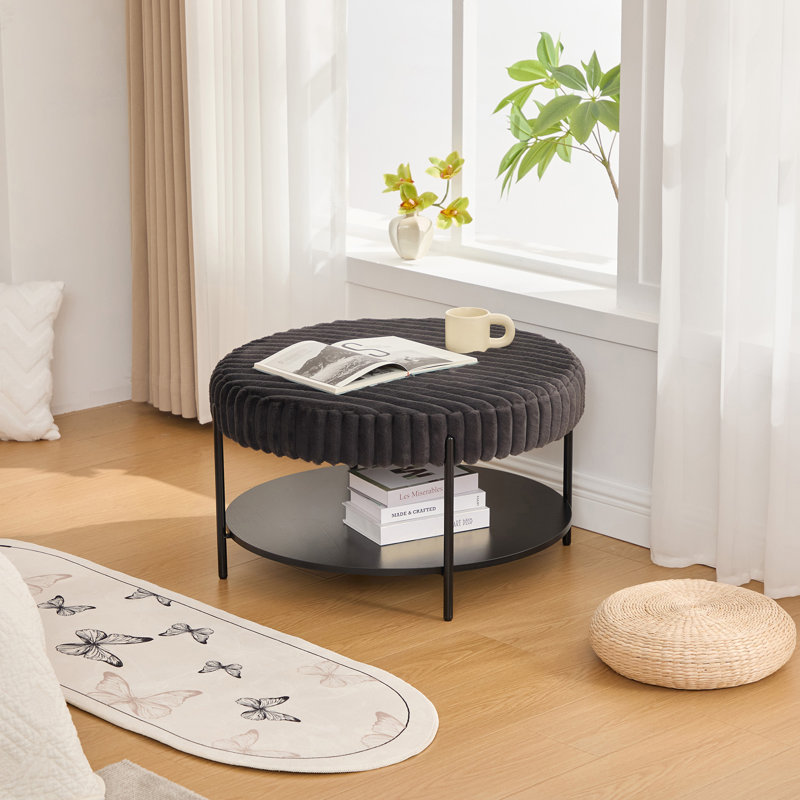 30.9"Wide Upholstered Round Ottoman Coffee Table Foot Rest With  Metal Legs (Only Including Ottoman), Charcoal