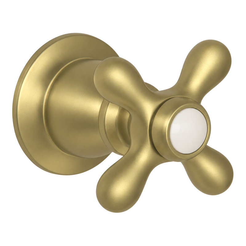 Ensemble de commande de douche traditionnel avec laiton massif et poignée en croix, Laiton brut non laqué