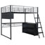 Lit mezzanine en métal noir avec bureau, tablettes à DEL et tablettes de rangement spacieuses avec éclairage DEL pleine grandeur, 4 options de tablettes --487563230
