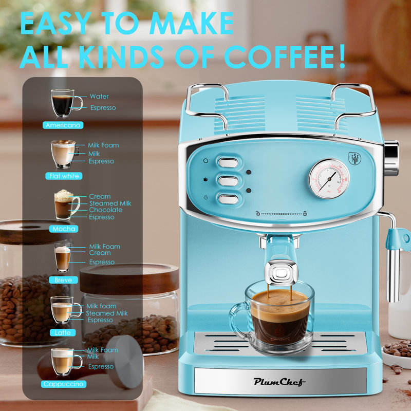 20 Bar Espresso Coffee Maker for Home - Professional Compact Coffee Maker witn Steam Wand Milk Frother, Pressure Gauge, 54oz Tank - Low Noise Fast Brew for Cappuccino, Latte