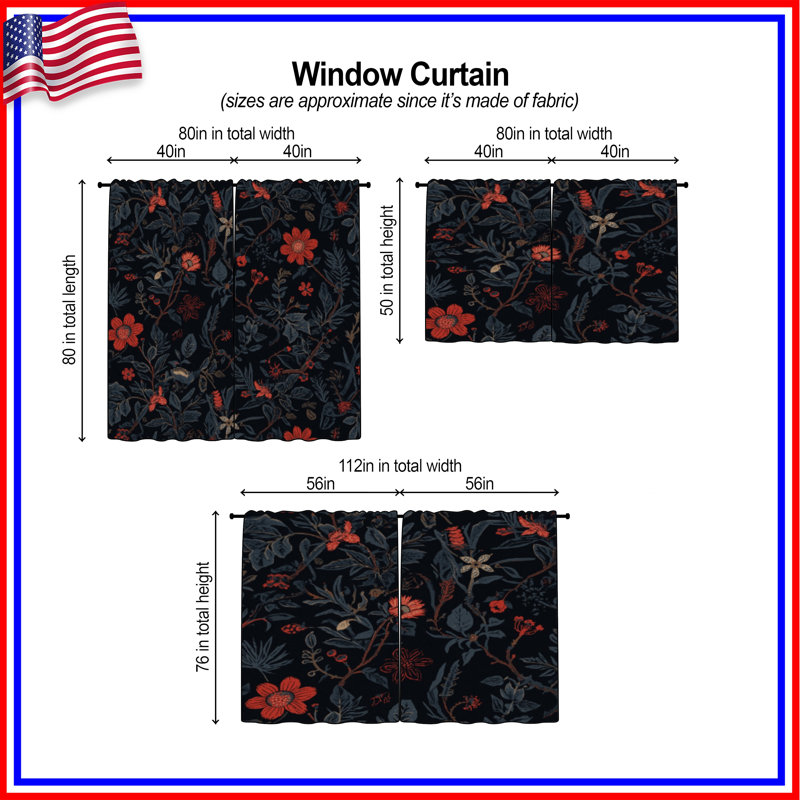 Rideaux à motif floral et botanique à motif floral et obscurcissant - 2 panneaux, 80in x 82in - 2 panels