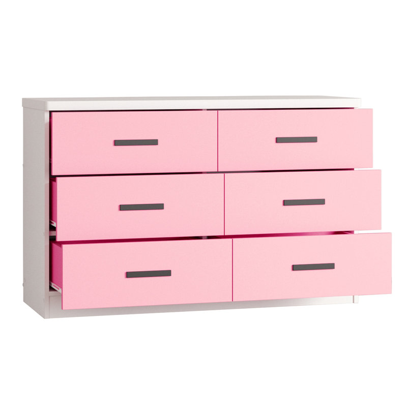 Barstis 6 Drawers Dresser Spacious Drawers, White/Pink