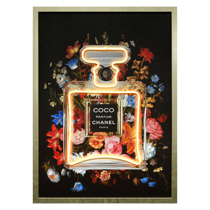 Art floral sur toile néon floral - 21 po x 29 po - cadre doré champagne