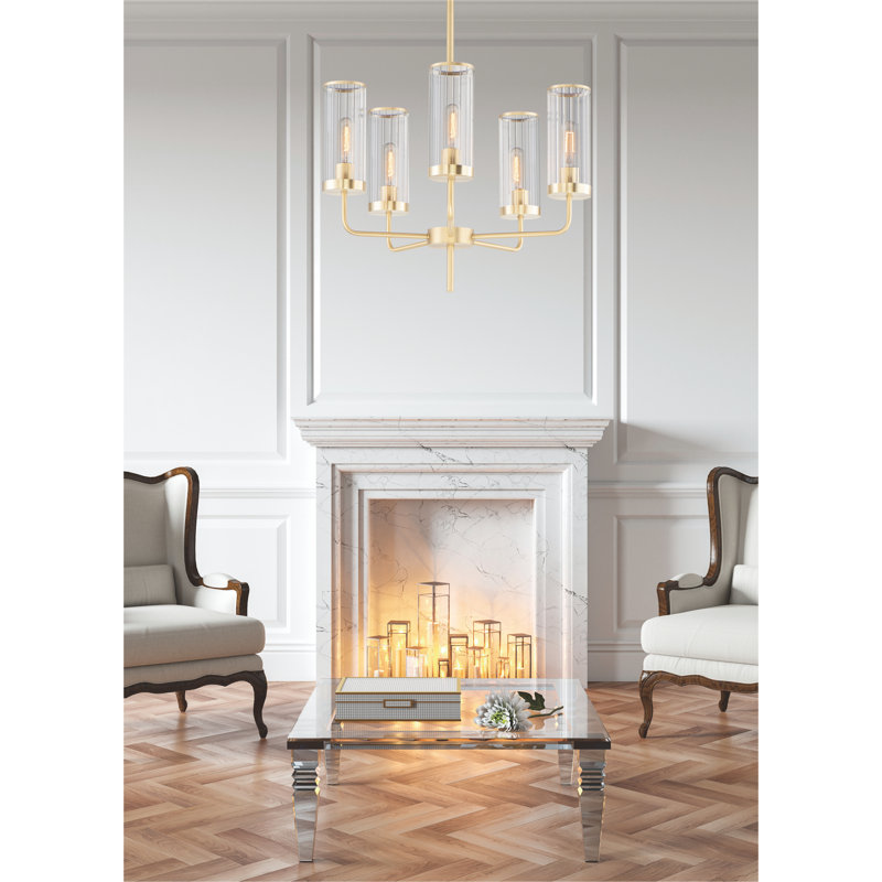 Blaugh 5 - Light Dimmable Classic / Traditional Chandelier, Satin Brass