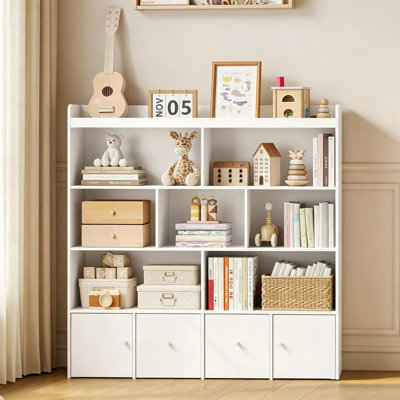 Rangement pour jouets et bibliothèque pour enfants de 46,4 po de hauteur, avec 2 tiroirs coulissants, 7 cubes, 2 armoires magnétiques, organisateurs de jouets et rangement pour salle de jeux