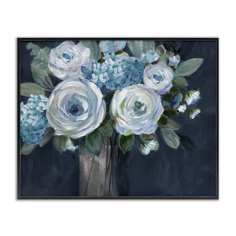 «Blue Mixed Bouquet», estampe numérique encadrée par Nan, H 11 po x l 14 po, Giclée encadrée noir minuit