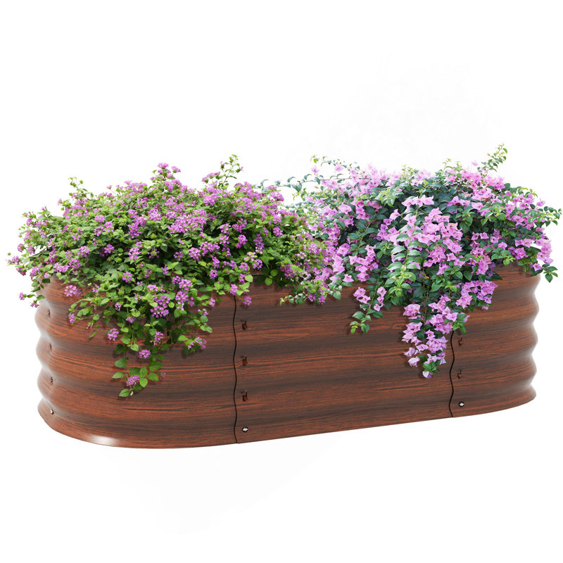Outsunny 3.5' X 2' X 1' Galvanized Raised Garden Bed Kit, Outdoor Metal Elevated Planter Box With Safety Edging, Easy DIY Stock Tank For Growing Flowers, Herbs & Vegetables, Brown