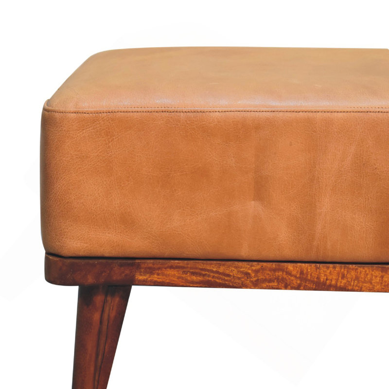 Tabouret en cuir brun clair Buffalo, rembourré, pieds nordiques, brun clair et brun foncé