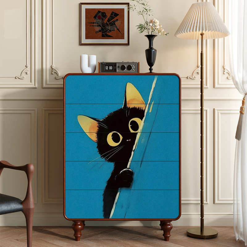 Commode 5 tiroirs Whimsical Cat Design