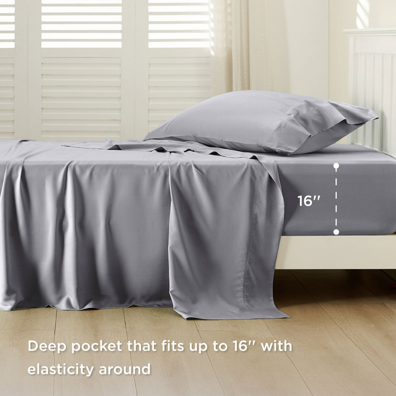 Essential Collection Cooling Rayon Derived from Bamboo Sheet Set, Twin Sheet Set with 1 Pillowcase, Silver Gray