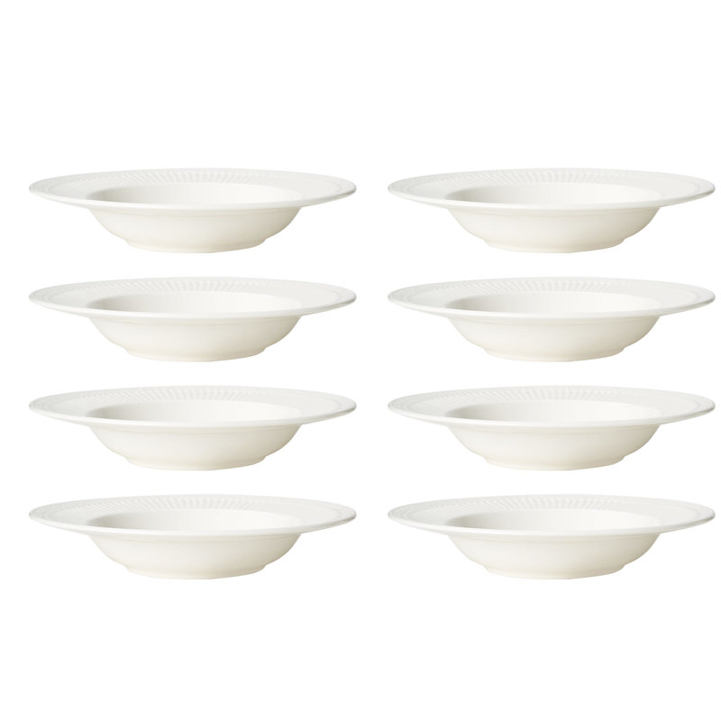 White Porcelain Ridged 40-Piece Dinnerware Set, Service for 8