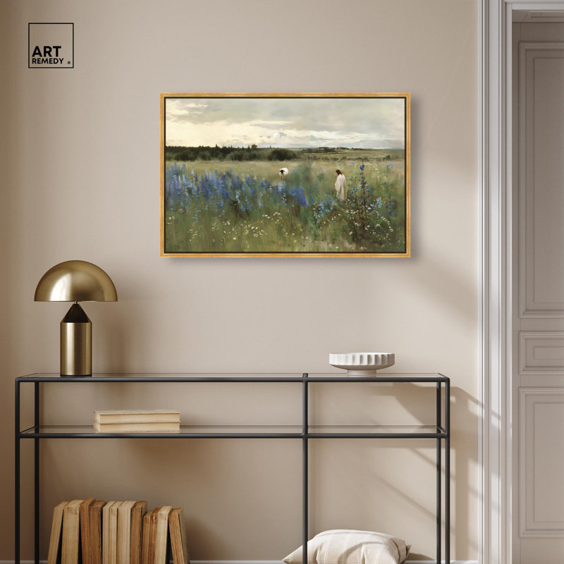 Path of the Shepherd Canvas Religious Art by Art Remedy, 21" H x 31" W, Gold Frame