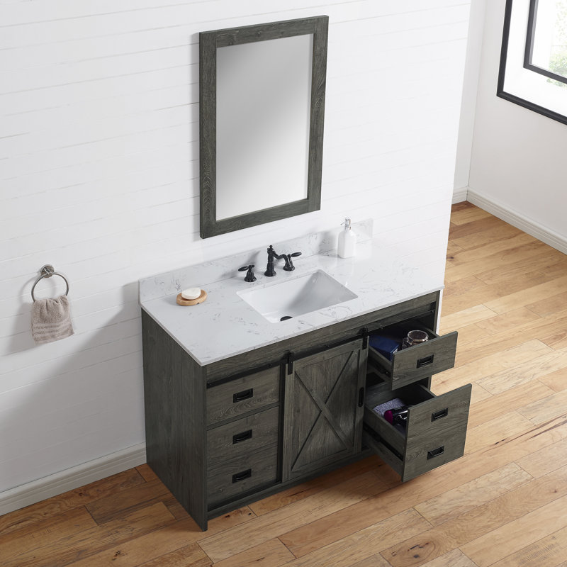 Ensemble de meuble-lavabo simple 48 po avec plateau en pierre reconstituée Jillian, Gris anthracite / noir mat