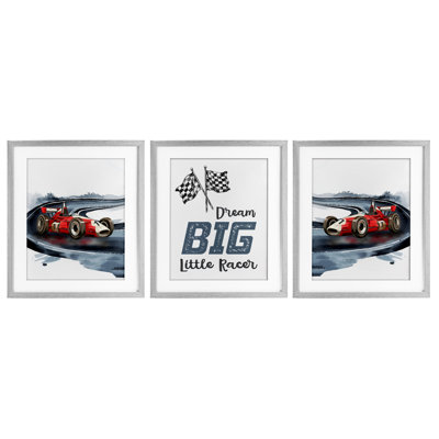 Retro Little Racer Cars 3pc Framed Print Under Glass Set, design by Christine Simpson Art