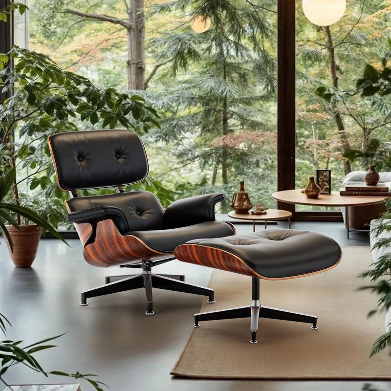 Fauteuil d'appoint pivotant avec repose-pieds, Noyer foncé/noir