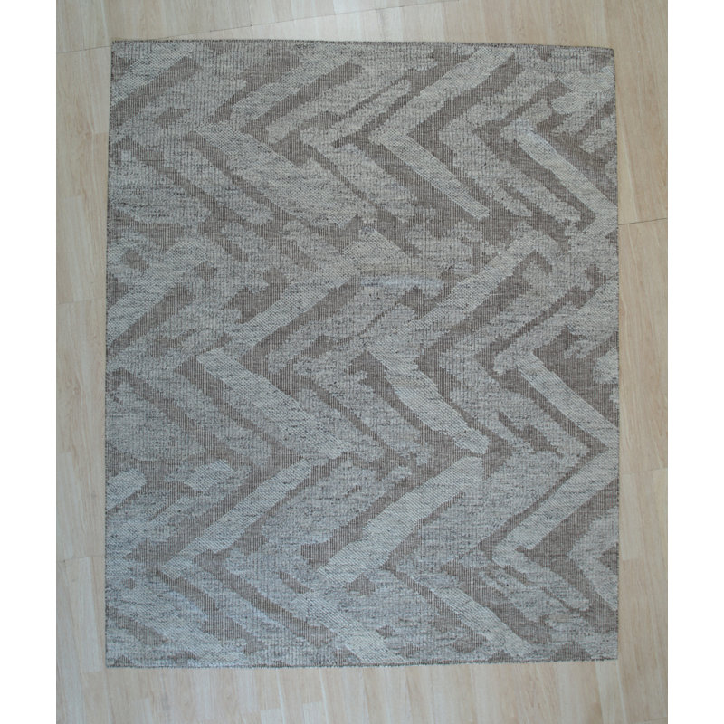 Tapis rectangulaires ivoire en laine noué à la main de style contemporain et contemporain, Rectangle 8 pi x 10 pi