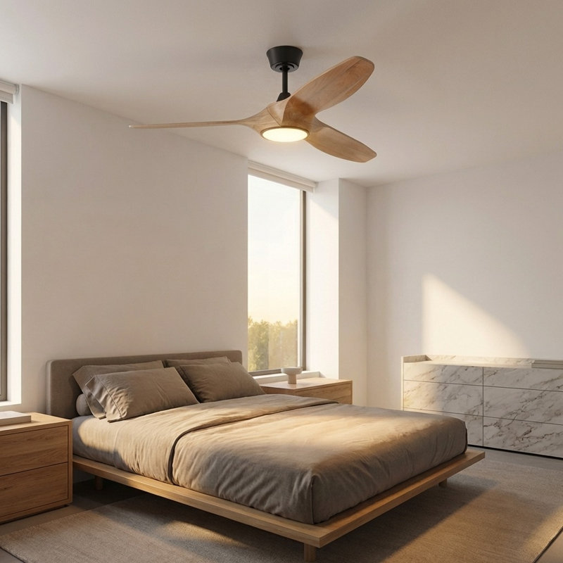 Selen Smart LED Ceiling Fan, Natural Honey, Midnight Black, 60" Wide