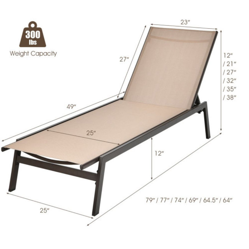 Chaise longue simple inclinable 25 po Ixia, Brun