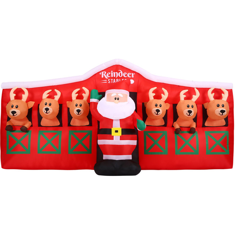 Remise en bois Haut père Noël gonflable pré-éclairé avec rennes