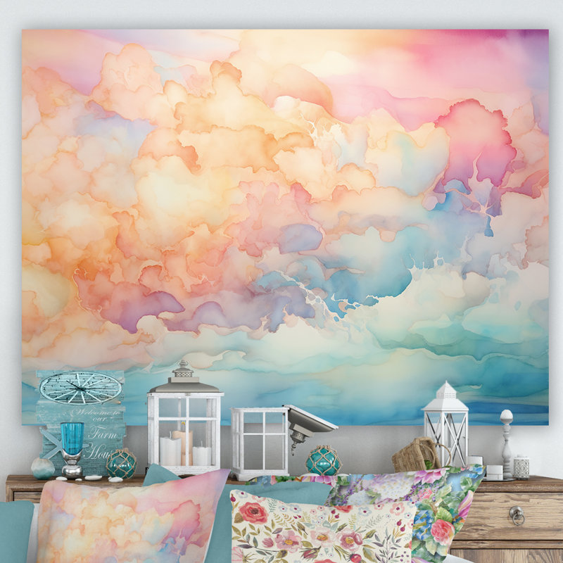 «Clouds Sunrise Alhanol Ink Landscape I - Clouds», reproduction sur toile, 12" H x 20" W, Toile tendue