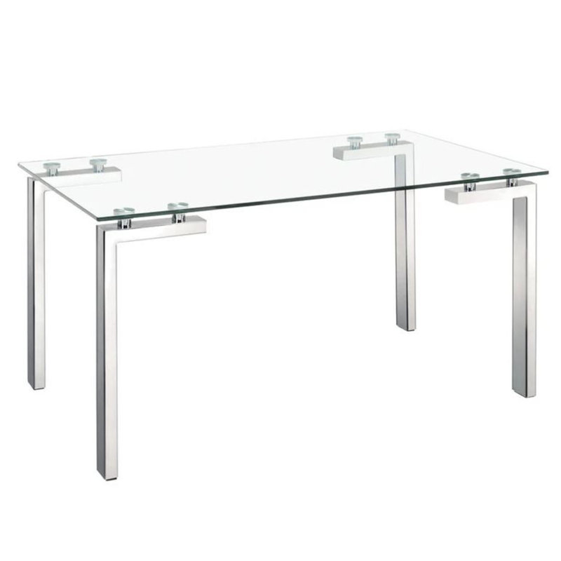 Glass Top Metal Base Dining Table, Silver, 30" H x 51" L x 27.5" W