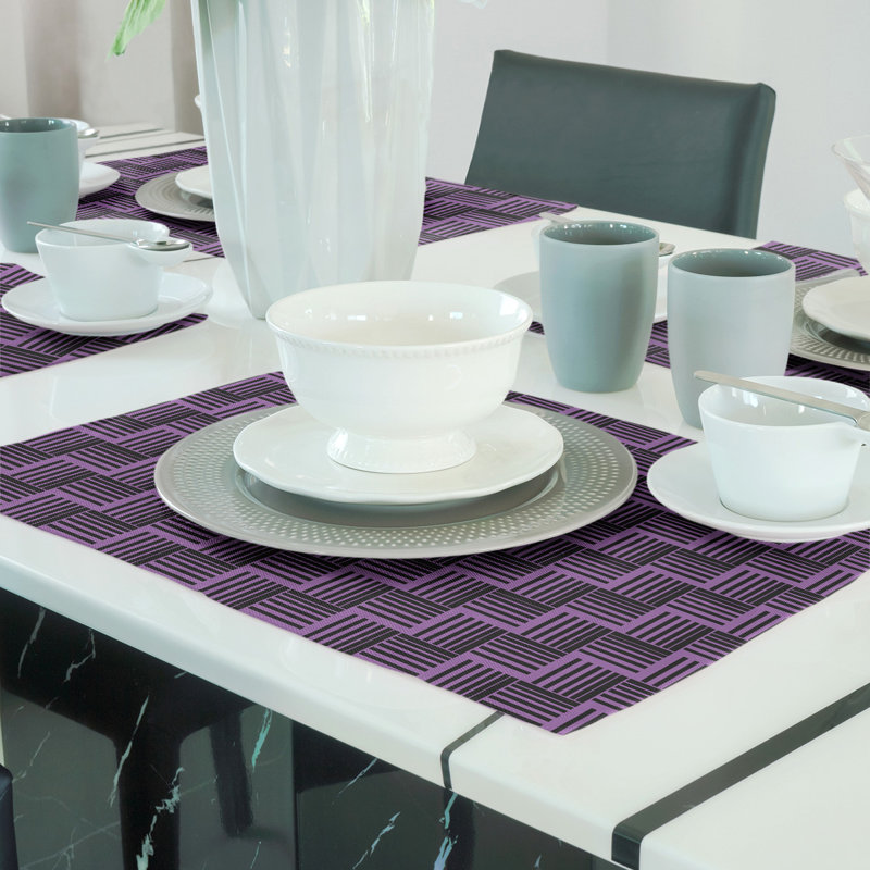 Jaya Polyester Geometric Rectangle Placemat, Violet/Black, Cotton