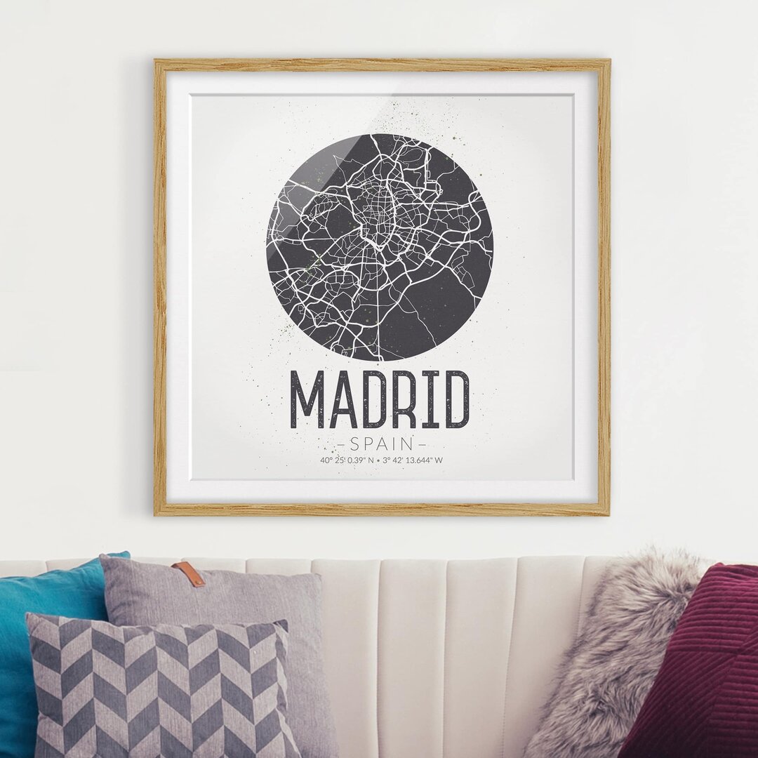 Gerahmter Grafikdruck Stadtplan von Madrid - Classic