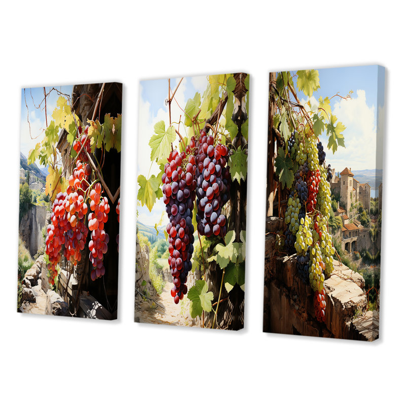 «Pink Vineyard Ancien Sagesse», 3 pièces sur toile, Toile tendue, H 40 po x l 60 po
