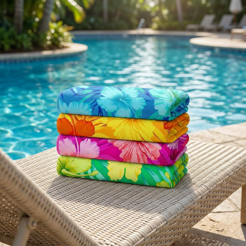 Ensemble de serviettes de plage 100% coton Rudy Hibiscus 4 pièces