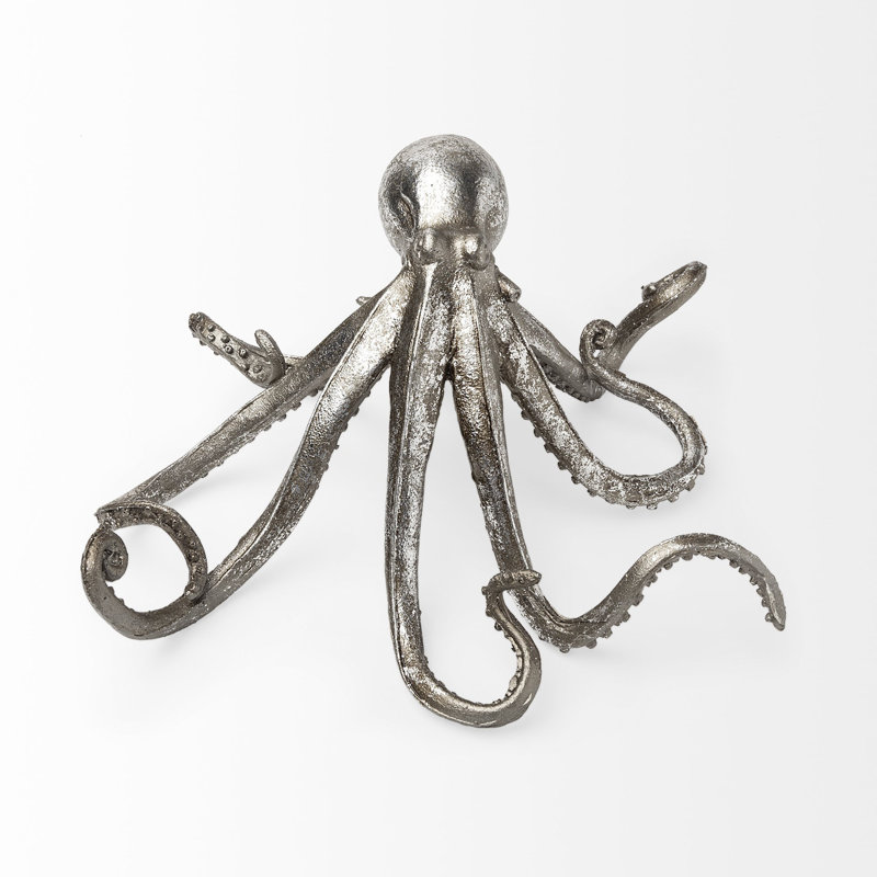 Louvenia Antiqued Silver Resin Octopus Tabletop Sculpture, 5" H x 10" W x 9" D