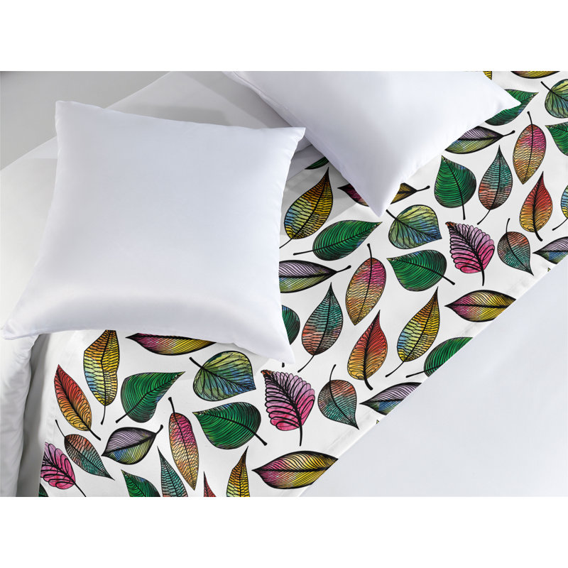 Ambesonne Leaves Bed Runner Abstract Style Leaf Designs Multicolor, Queen