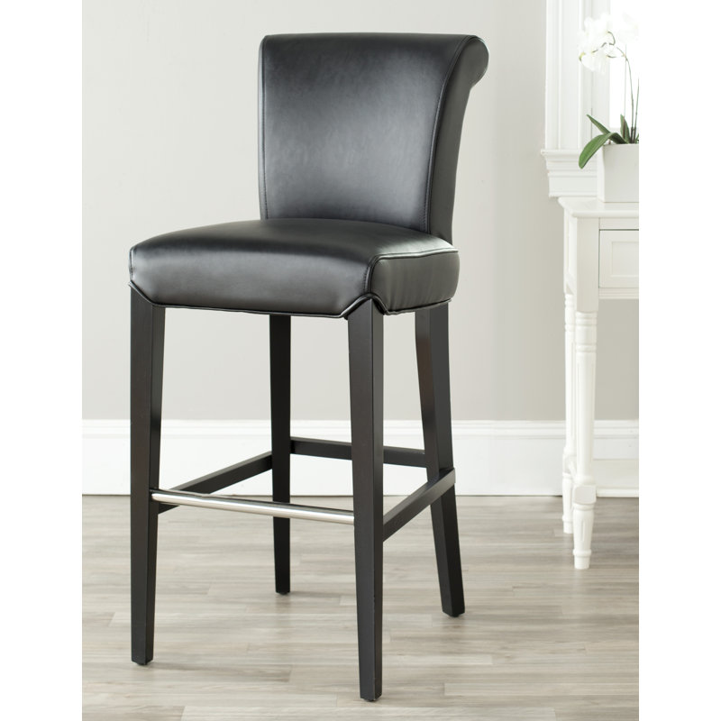 Bowie Upholstered Faux Leather Counter Stool with Solid Wood Frame, Black, Bar Stool (30" Seat Height)