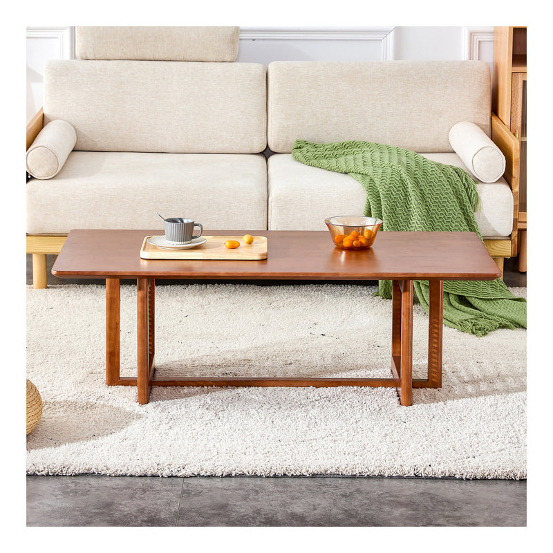 Table basse rectangulaire de style chinois en imitation de vent en rotin de couleur noyer, table basse rectangulaire en bois massif, petite table de salon familiale.