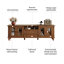 Meuble télé traditionnel américain en bois massif avec vitrines, deux tiroirs centraux et un coin de rangement ouvert-134059429