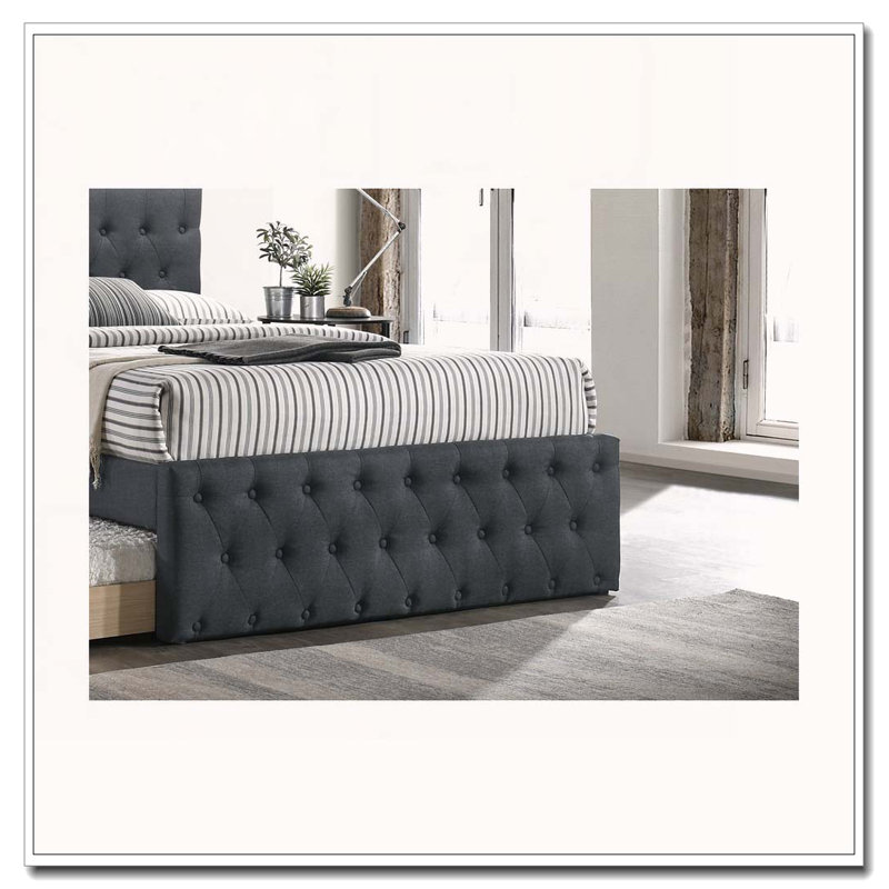 Burlap Upholstered Button Tufted Bed, Full