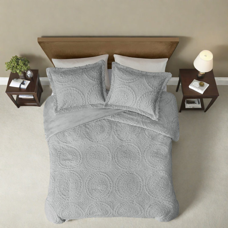 Ultra Plush Grey Bedding Sets, Polyester Medallion Style For Home