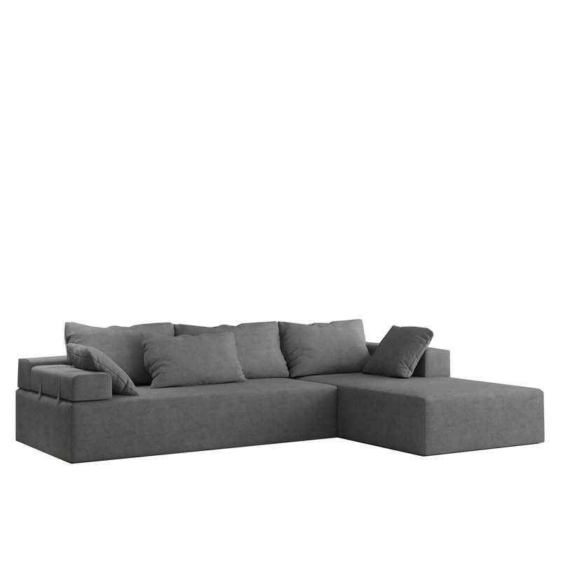 Boneless Upholstered Sectional Sofa, Gray Chenille